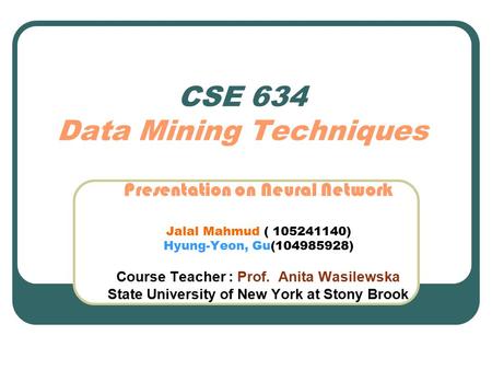 CSE 634 Data Mining Techniques