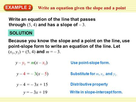 Write an equation given the slope and a point