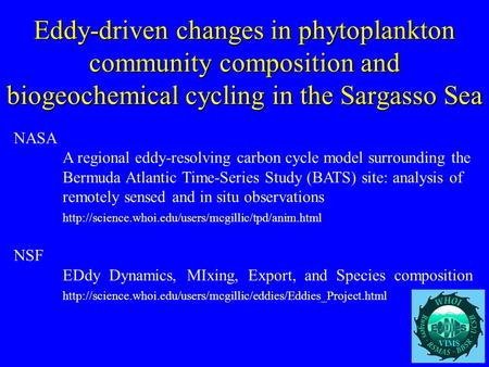 Eddy-driven changes in phytoplankton community composition and biogeochemical cycling in the Sargasso Sea NASA A regional eddy-resolving carbon cycle model.