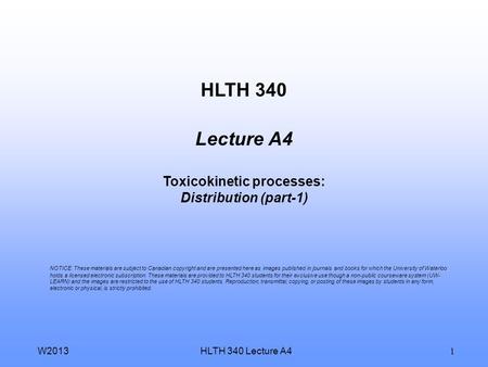 HLTH 340 Lecture A4 Toxicokinetic processes: Distribution (part-1)