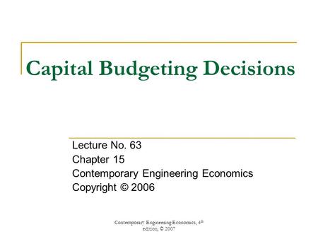 Capital Budgeting Decisions