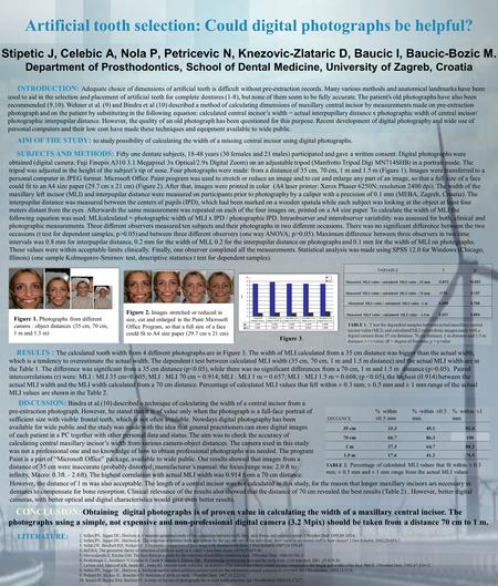 Artificial tooth selection: Could digital photographs be helpful? Stipetic J, Celebic A, Nola P, Petricevic N, Knezovic-Zlataric D, Baucic I, Baucic-Bozic.