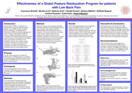 Effectiveness of a Global Posture Reeducation Program for patients with Low Back Pain Francesca Bonetti 1, Mirella Curti 2, Stefania Curti 1, Claudia Ferrari.