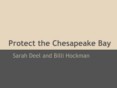 Protect the Chesapeake Bay Sarah Deel and Billi Hockman.