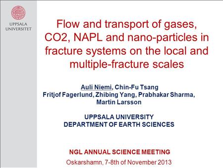 Flow and transport of gases, CO2, NAPL and nano-particles in fracture systems on the local and multiple-fracture scales Auli Niemi, Chin-Fu Tsang Fritjof.