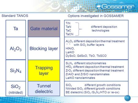 Options investigated in GOSSAMER