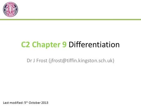 C2 Chapter 9 Differentiation