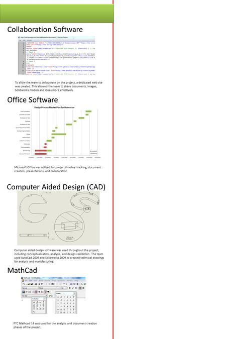 Collaboration Software To allow the team to collaborate on the project, a dedicated web site was created. This allowed the team to share documents, images,