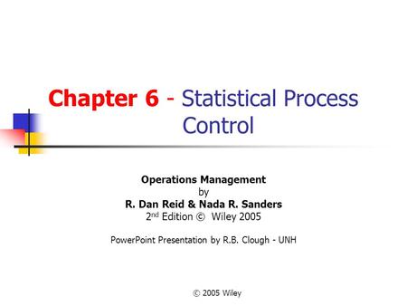 Chapter 6 - Statistical Process Control