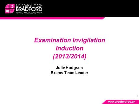 1 Examination Invigilation Induction (2013/2014) Julie Hodgson Exams Team Leader.