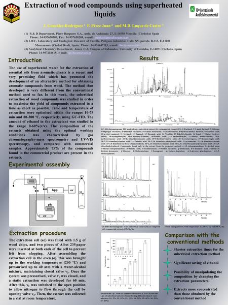 Extraction of wood compounds using superheated liquids J. González-Rodríguez 1 P. Pérez Juan 2 and M.D. Luque de Castro 3 (1) R & D Department, Pérez Barquero.