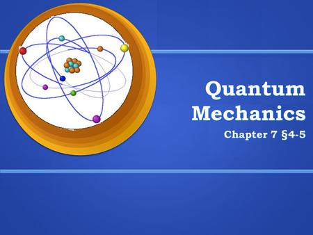 Quantum Mechanics Chapter 7 §4-5. The de Broglie Relation 1924 1924 All matter has a wave-like nature… All matter has a wave-like nature… Wave-particle.