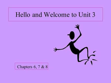 Hello and Welcome to Unit 3 Chapters 6, 7 & 8 Unit 3 Objectives Explain the concept of elasticity. Discuss why the measurements of elasticity are important.