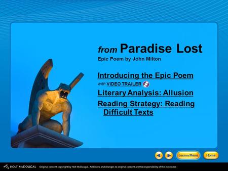 Introducing the Epic Poem with Literary Analysis: Allusion Reading Strategy: Reading Difficult Texts VIDEO TRAILER from Paradise Lost Epic Poem by John.