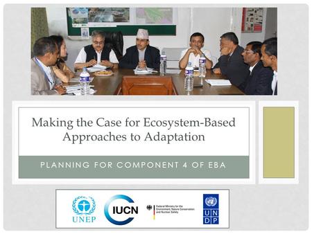 PLANNING FOR COMPONENT 4 OF EBA Making the Case for Ecosystem-Based Approaches to Adaptation.