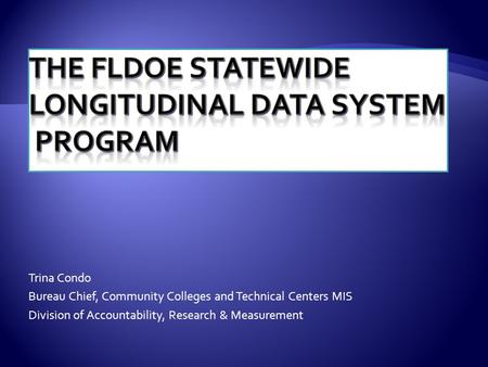 Trina Condo Bureau Chief, Community Colleges and Technical Centers MIS Division of Accountability, Research & Measurement.