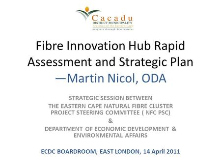 Fibre Innovation Hub Rapid Assessment and Strategic Plan —Martin Nicol, ODA STRATEGIC SESSION BETWEEN THE EASTERN CAPE NATURAL FIBRE CLUSTER PROJECT STEERING.