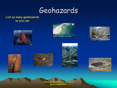 Geohazards List as many geohazards as you can