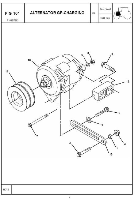 2009 / 03 NOTE Year / Month T1003/T903 FIG 101 ALTERNATOR GP-CHARGING 4 P1.