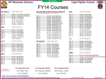 10 th Mountain Division Light Fighter School 10 th Mountain Division Light Fighter School UNCLASS//FOUO AIR ASSAULT (Max: 165 students) #01-1419 Feb –