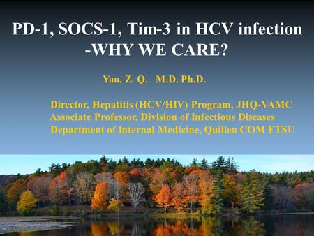 PD-1, SOCS-1, Tim-3 in HCV infection -WHY WE CARE? Yao, Z. Q. M.D. Ph.D. Director, Hepatitis (HCV/HIV) Program, JHQ-VAMC Associate Professor, Division.