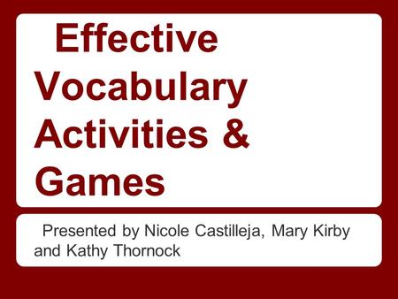 Effective Vocabulary Activities & Games