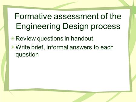 Formative assessment of the Engineering Design process