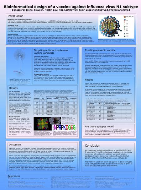 Bioinformatical design of a vaccine against influenza virus N1 subtype Bonaccorsi, Irene; Clausen, Martin Bau; Høj, Leif Howalt; Kjær, Jesper and Sayyad,