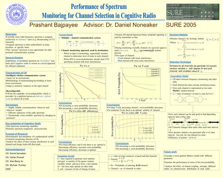 Prashant Bajpayee Advisor: Dr. Daniel Noneaker SURE 2005 Motivation Currently most radio-frequency spectrum is assigned exclusively to “primary” users.