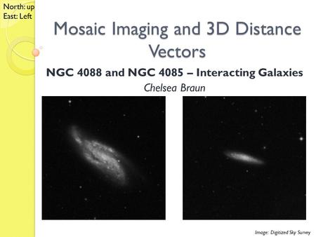 Mosaic Imaging and 3D Distance Vectors NGC 4088 and NGC 4085 – Interacting Galaxies Chelsea Braun Image: Digitized Sky Survey North: up East: Left.