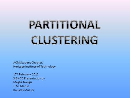 PARTITIONAL CLUSTERING