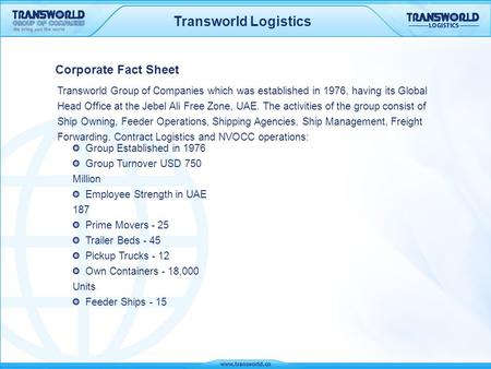 Transworld Logistics Corporate Fact Sheet