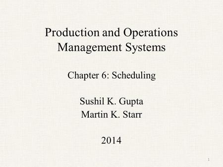 Production and Operations Management Systems