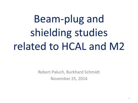 Beam-plug and shielding studies related to HCAL and M2 Robert Paluch, Burkhard Schmidt November 25, 2014 1.