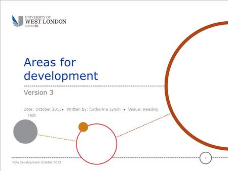 Areas for development 1 Role Development October 2013 Version 3 Date: October 2013● Written by: Catherine Lynch ● Venue: Reading Hub.