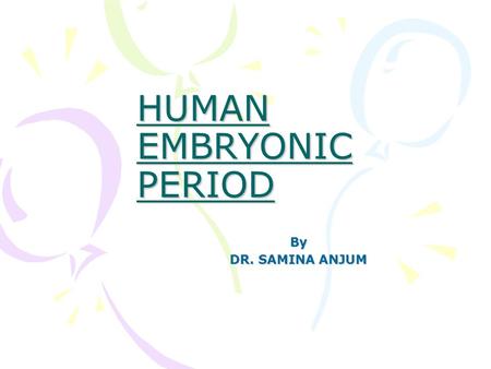 HUMAN EMBRYONIC PERIOD