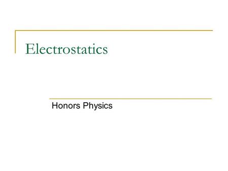 Electrostatics Honors Physics. Electric Charge “Charge” is a property of subatomic particles. Facts about charge: There are 2 types basically, positive.