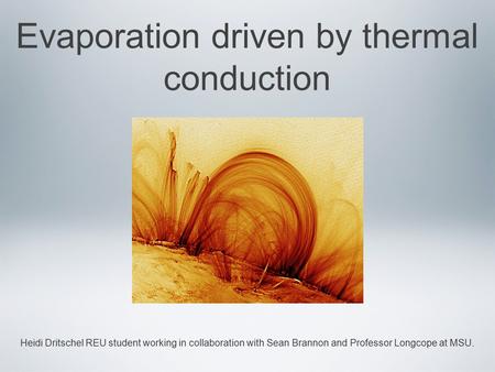 Evaporation driven by thermal conduction Heidi Dritschel REU student working in collaboration with Sean Brannon and Professor Longcope at MSU.