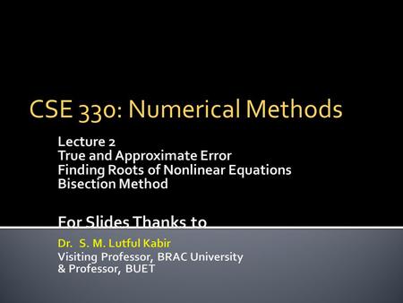 CSE 330: Numerical Methods