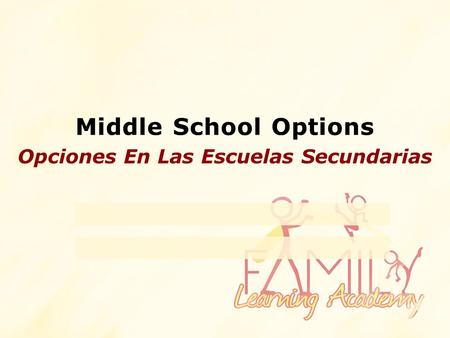 Opciones En Las Escuelas Secundarias. Objectives 1.Plan for a great middle school transition Plan para una transición de escuela intermedia gran 2.Understand.