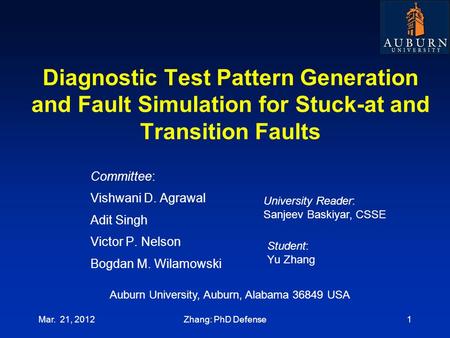 Committee: Vishwani D. Agrawal Adit Singh Victor P. Nelson