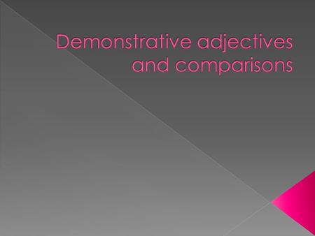  Demonstrative adjectives point out things. Use forms of este for things close to you. Use forms of ese for things farther away. MasculineFeminine This.