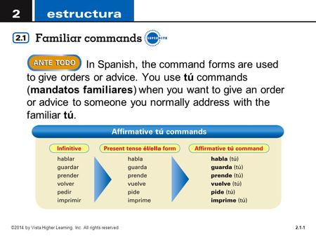 In Spanish, the command forms are used to give orders or advice