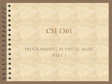 PROGRAMMING IN VISUAL BASIC PART 1