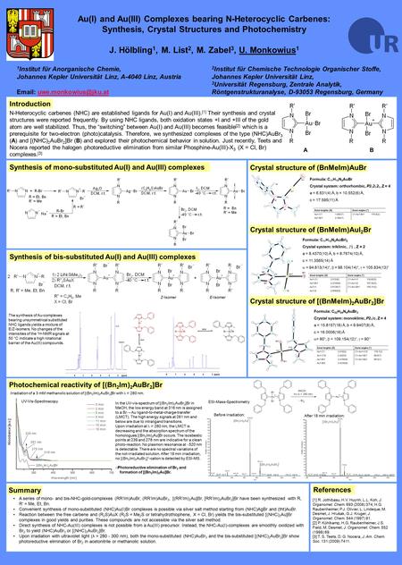 Au(I) and Au(III) Complexes bearing N-Heterocyclic Carbenes: Synthesis, Crystal Structures and Photochemistry J. Hölbling 1, M. List 2, M. Zabel 3, U.