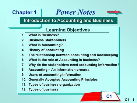 Power Notes Chapter 1 Introduction to Accounting and Business