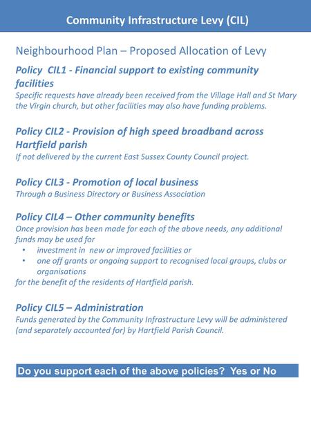 Community Infrastructure Levy (CIL) Neighbourhood Plan – Proposed Allocation of Levy Policy CIL1 - Financial support to existing community facilities Specific.