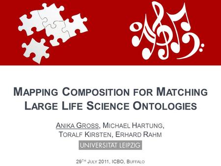 1 M APPING C OMPOSITION FOR M ATCHING L ARGE L IFE S CIENCE O NTOLOGIES A NIKA G ROSS, M ICHAEL H ARTUNG, T ORALF K IRSTEN, E RHARD R AHM 29 TH J ULY 2011,