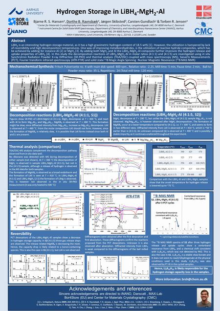 Hydrogen Storage in LiBH 4 -MgH 2 -Al Bjarne R. S. Hansen a, Dorthe B. Ravnsbæk a, Jørgen Skibsted b, Carsten Gundlach c & Torben R. Jensen a a Center.