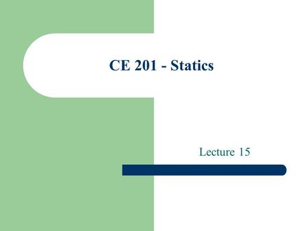 CE 201 - Statics Lecture 15. Moment of a Force on a Rigid Body If a force is to be moved from one point to another, then the external effects of the force.